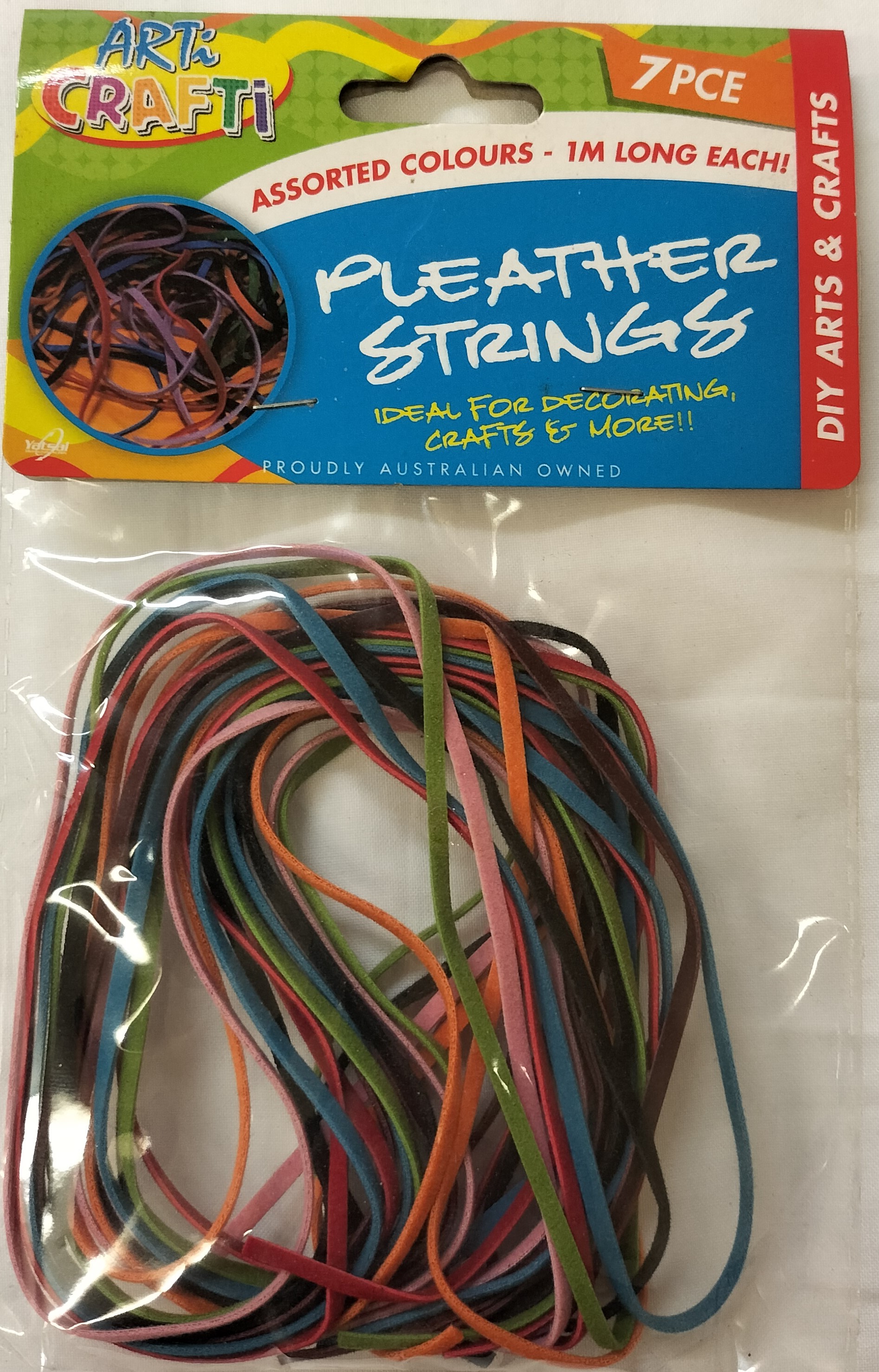 Pleather Strings 1m Assorted Colours x7 Per Pack